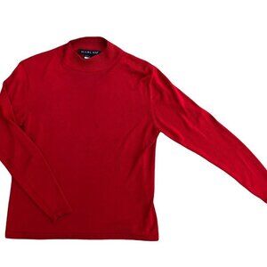 HARLAN Vintage 90s 100% Silk Pullover Sweater LARGE Red Long Sleeve Mock Neck‍